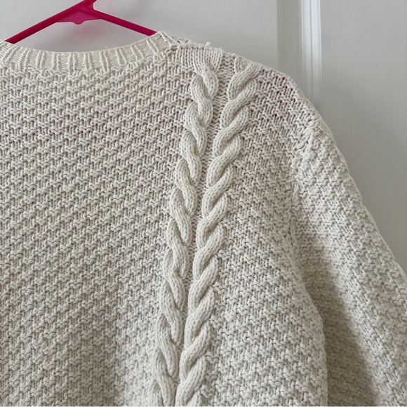 Vintage Handmade Cream Cable Knit Cardigan Sweater Women’s Size Medium Fisherman - Picture 11 of 15